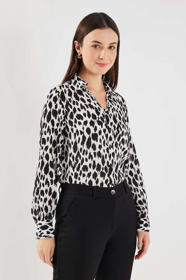 Printed-Crepe-V-Neck-Women-s-Top