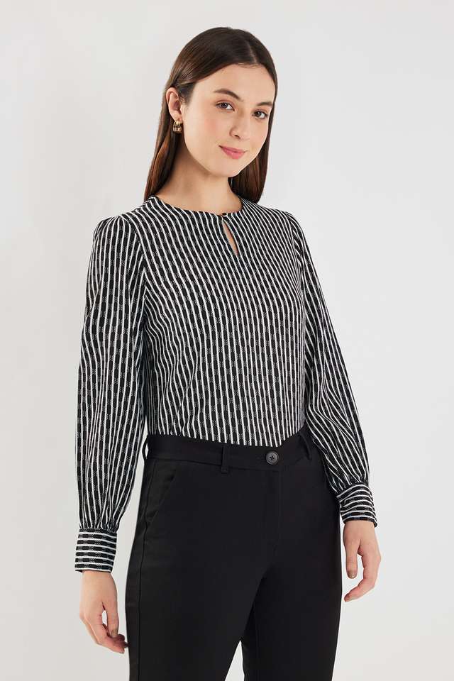 Stripes-Crepe-Round-Neck-Women-s-Top