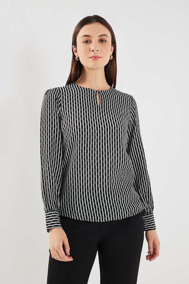 Stripes-Crepe-Round-Neck-Women-s-Top
