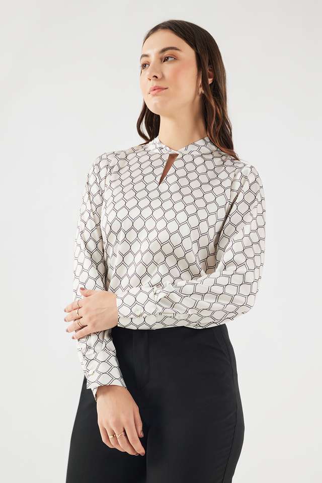 Printed-Satin-Round-Neck-Women-s-Top