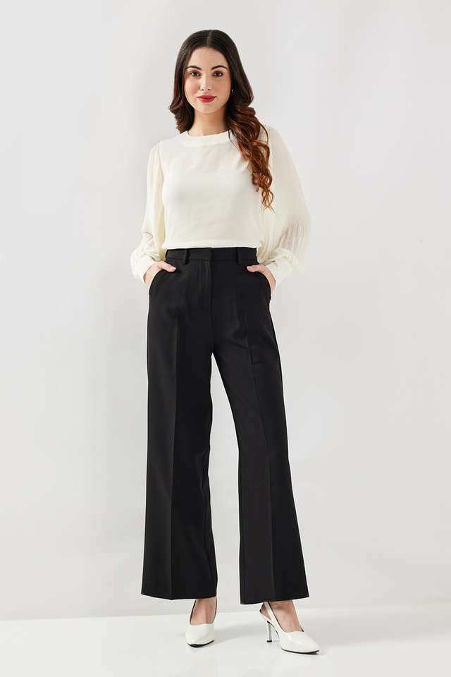 Solid-Blended-Fabric-Round-Neck-Women-s-Top