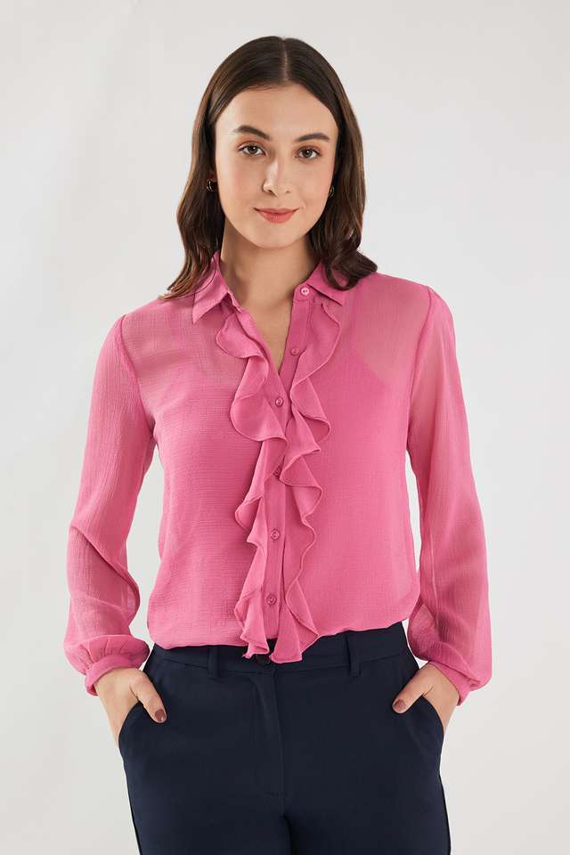 Solid-Chiffon-Collared-Women-s-Top