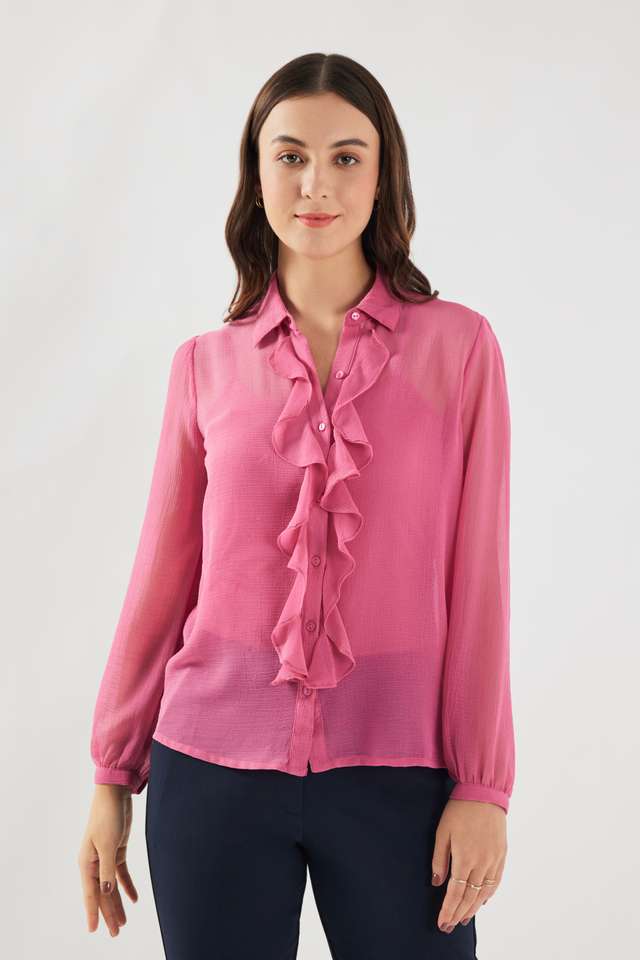 Solid-Chiffon-Collared-Women-s-Top