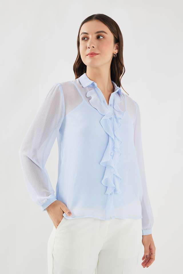 Solid-Chiffon-Collared-Women-s-Top