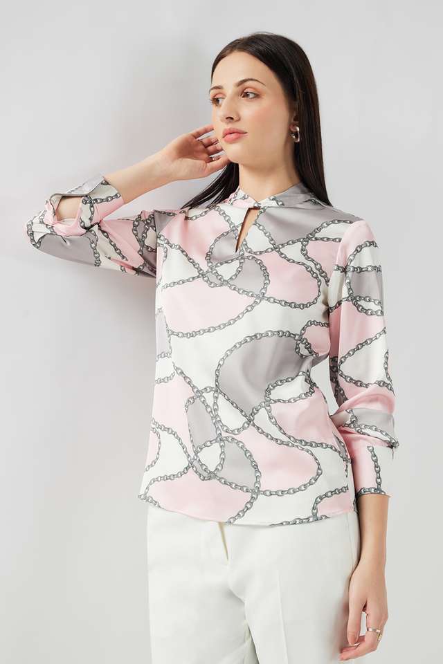 Printed-Satin-Round-Neck-Women-s-Top