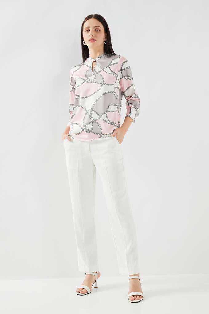 Printed-Satin-Round-Neck-Women-s-Top