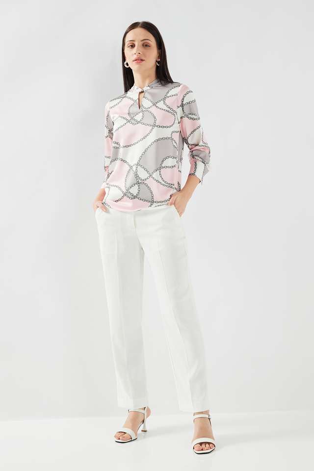 Printed-Satin-Round-Neck-Women-Top