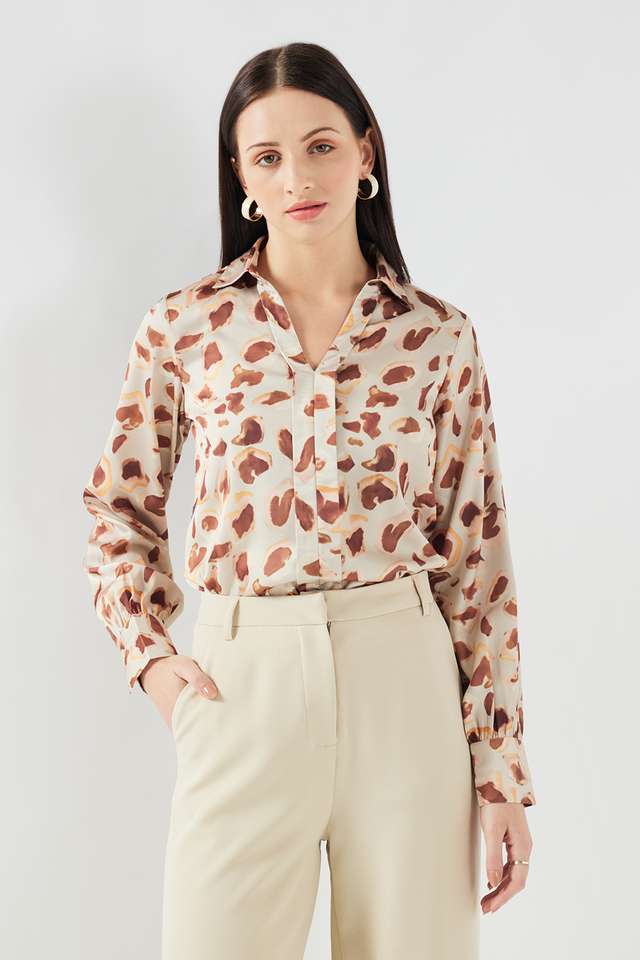 Printed-Satin-Collared-Women-s-Top