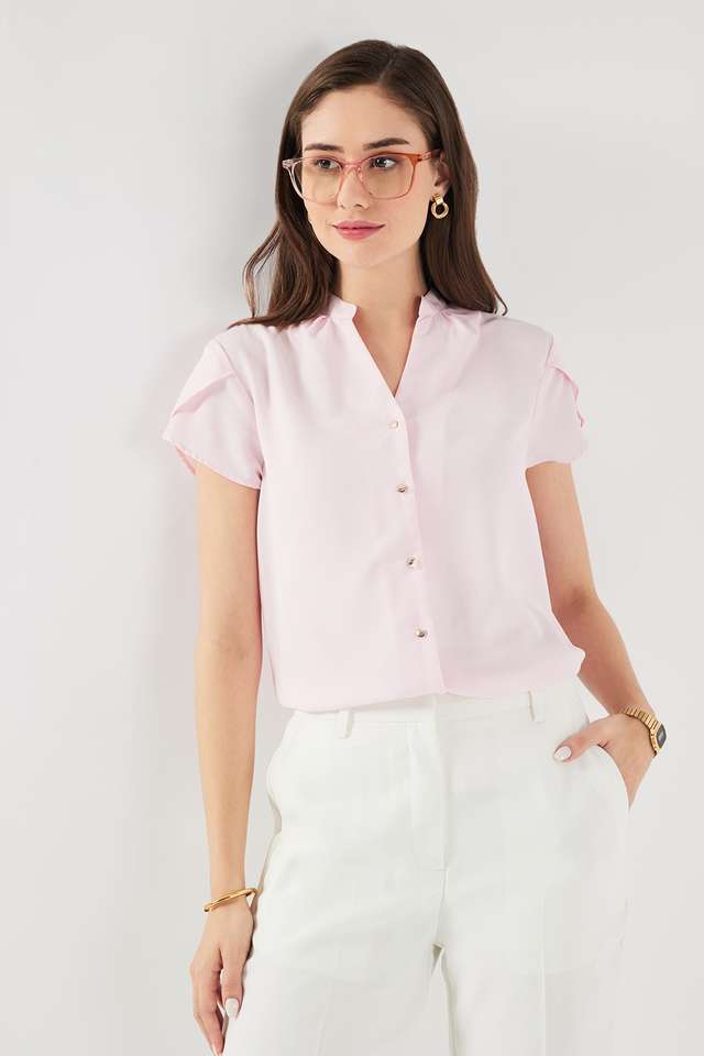 Solid-Blended-Fabric-V-Neck-Women-s-Top