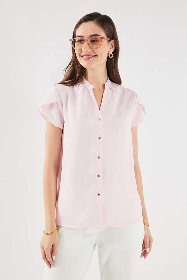 Solid-Blended-Fabric-V-Neck-Women-Top