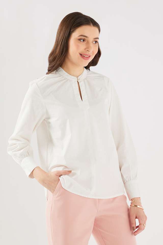 Solid-Cotton-Round-Neck-Women-s-Top
