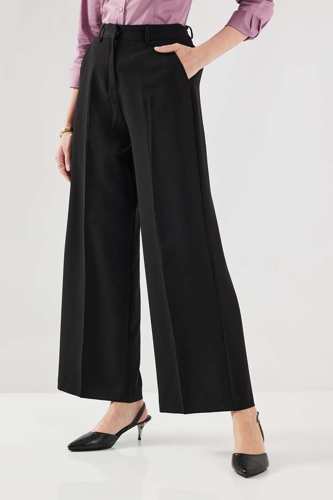 Solid-Blended-Fabric-Regular-Fit-Women-s-Formal-Trousers
