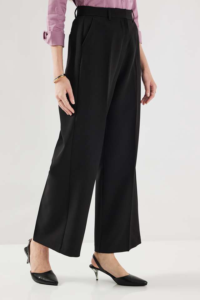 Solid-Blended-Fabric-Regular-Fit-Women-s-Formal-Trousers