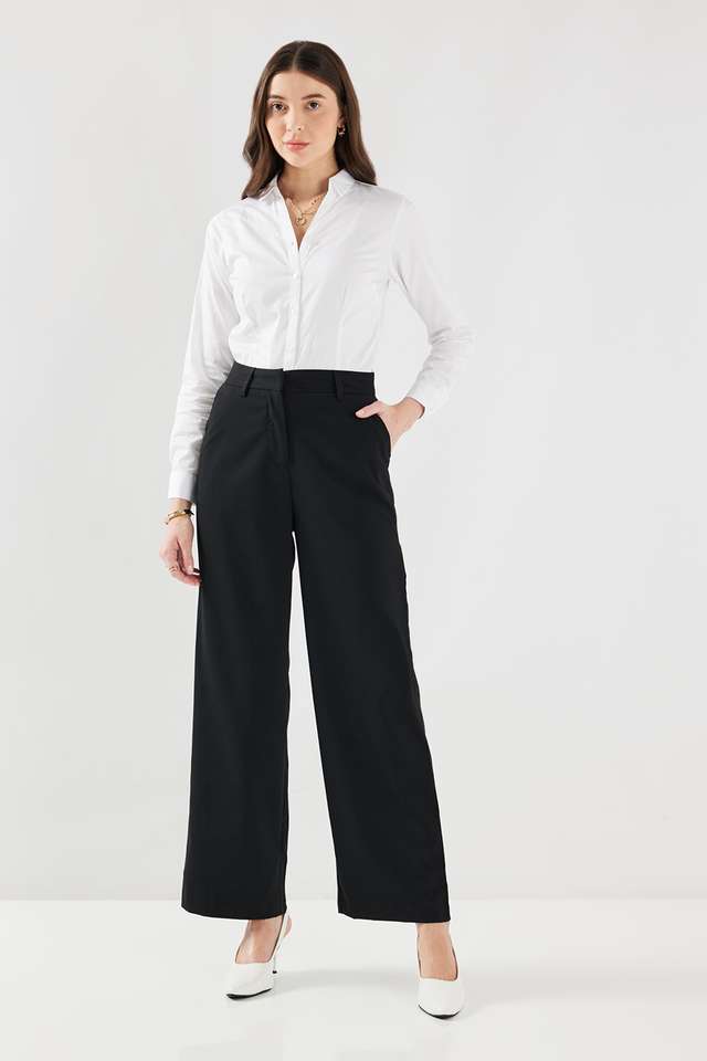 Solid-Blended-Fabric-Regular-Fit-Women-s-Formal-Trousers
