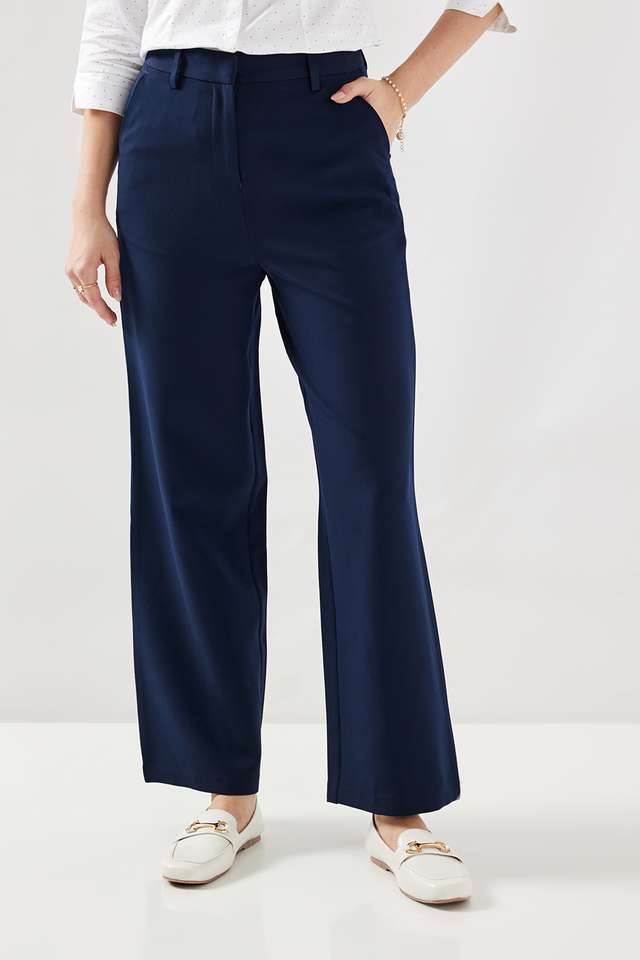 Solid-Blended-Fabric-Regular-Fit-Women-s-Formal-Trousers