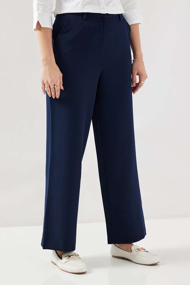 Solid-Blended-Fabric-Regular-Fit-Women-s-Formal-Trousers