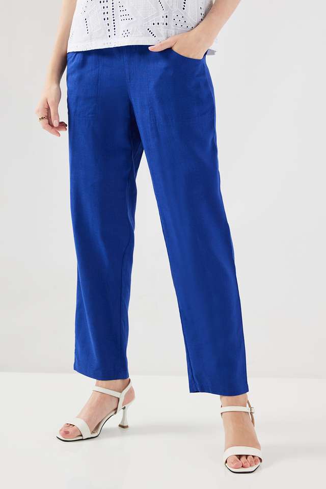 Solid-Straight-Fit-Blended-Fabric-Women-s-Casual-Wear-Pants