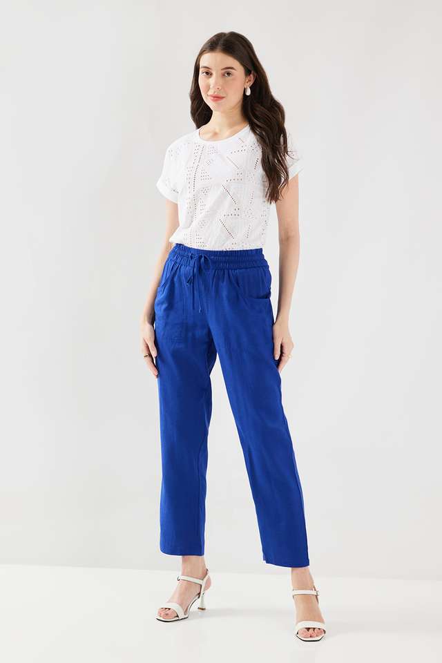 Solid-Straight-Fit-Blended-Fabric-Women-s-Casual-Wear-Pants