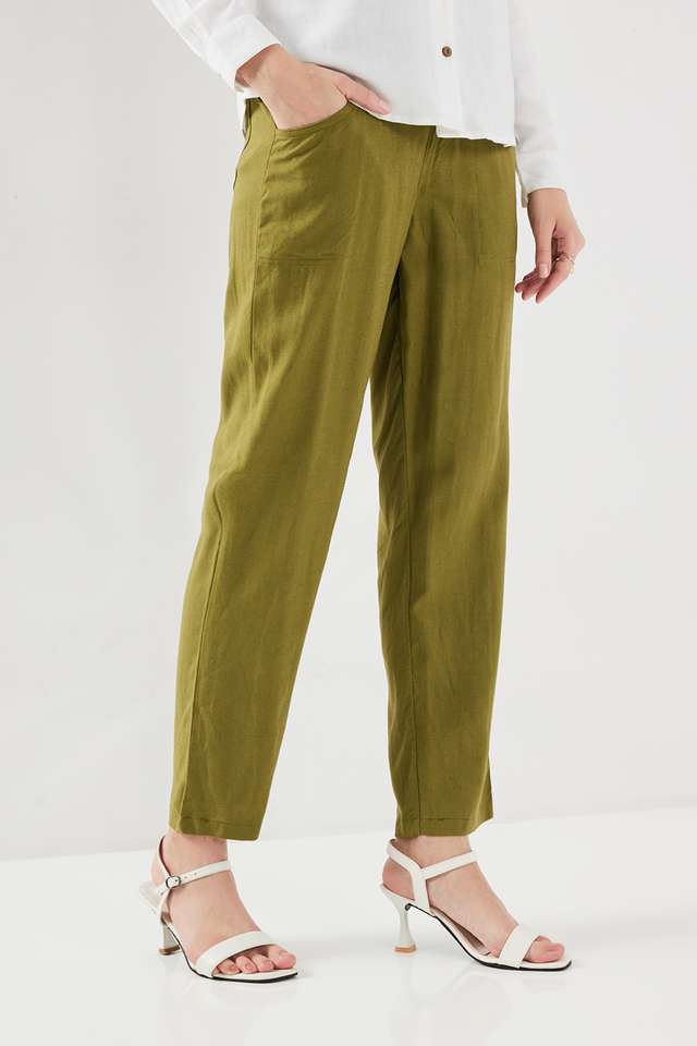 Solid-Blended-Fabric-Straight-Fit-Women-s-Pants
