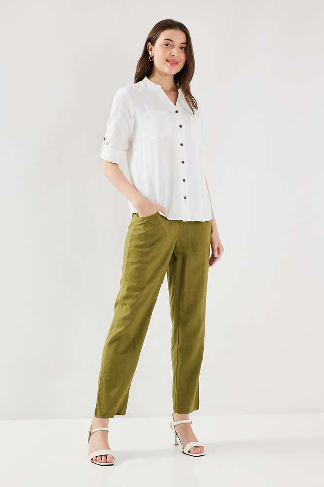 Solid-Blended-Fabric-Straight-Fit-Women-s-Pants