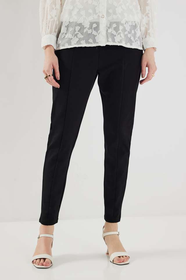 Solid-Straight-Fit-Blended-Fabric-Women-s-Casual-Wear-Pants