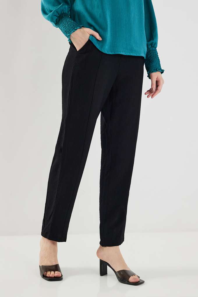 Solid-Blended-Fabric-Straight-Fit-Women-s-Pants