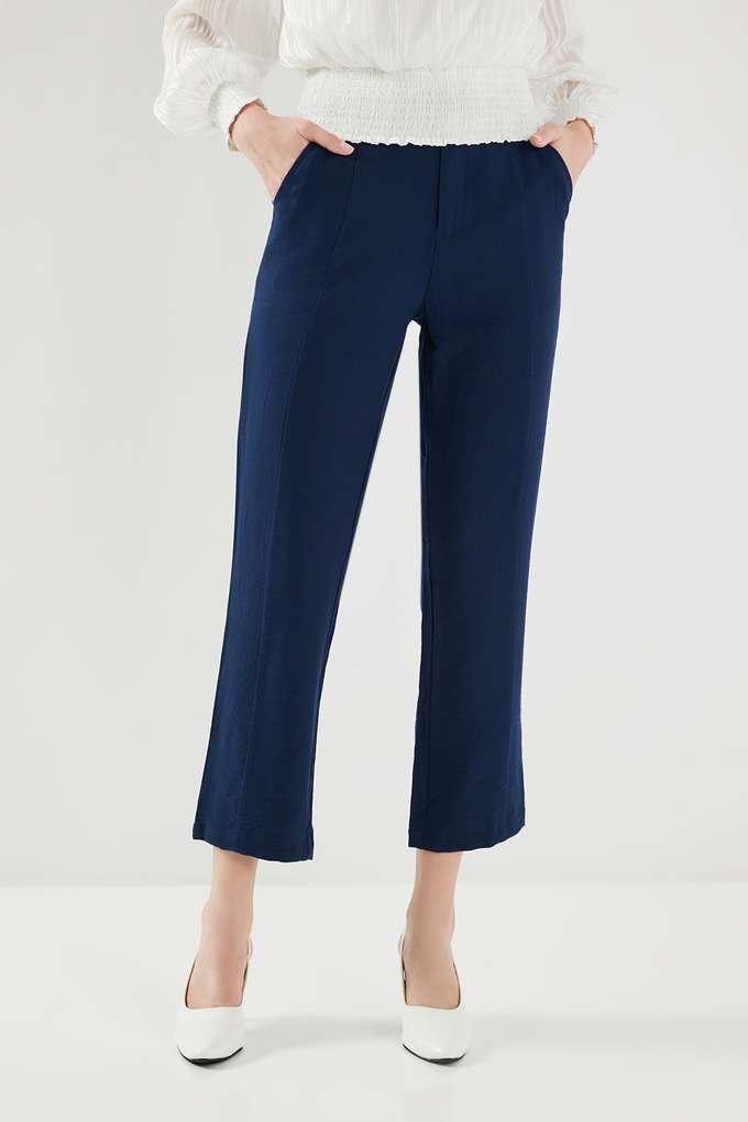 Solid-Straight-Fit-Blended-Fabric-Women-s-Casual-Wear-Pants