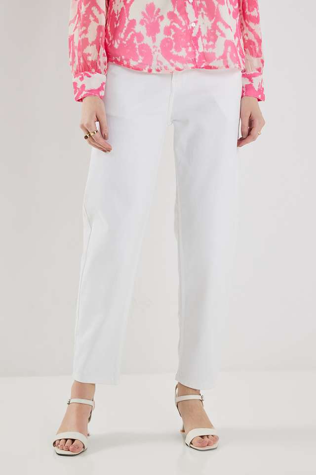 Solid-Straight-Fit-Cotton-Blend-Women-s-Casual-Wear-Pants