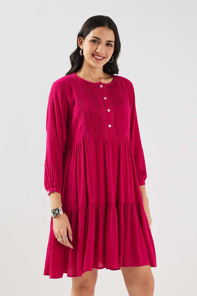 fratini Solid Round Neck Blended Fabric Women Dress-picture-24