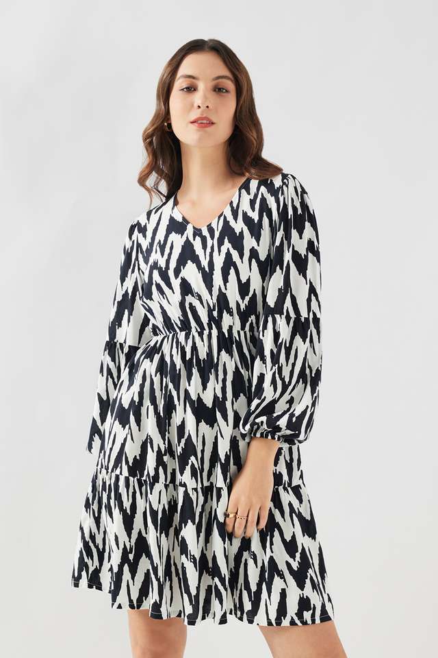 Abstract-V-Neck-Viscose-Women-s-Knee-Length-Dress