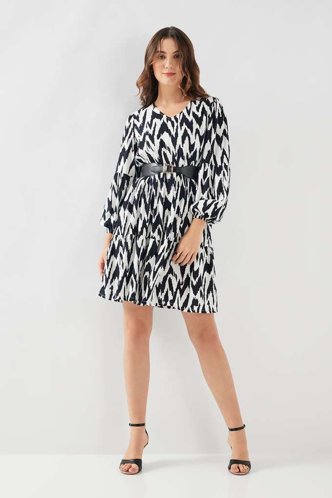 Abstract-V-Neck-Viscose-Women-s-Knee-Length-Dress