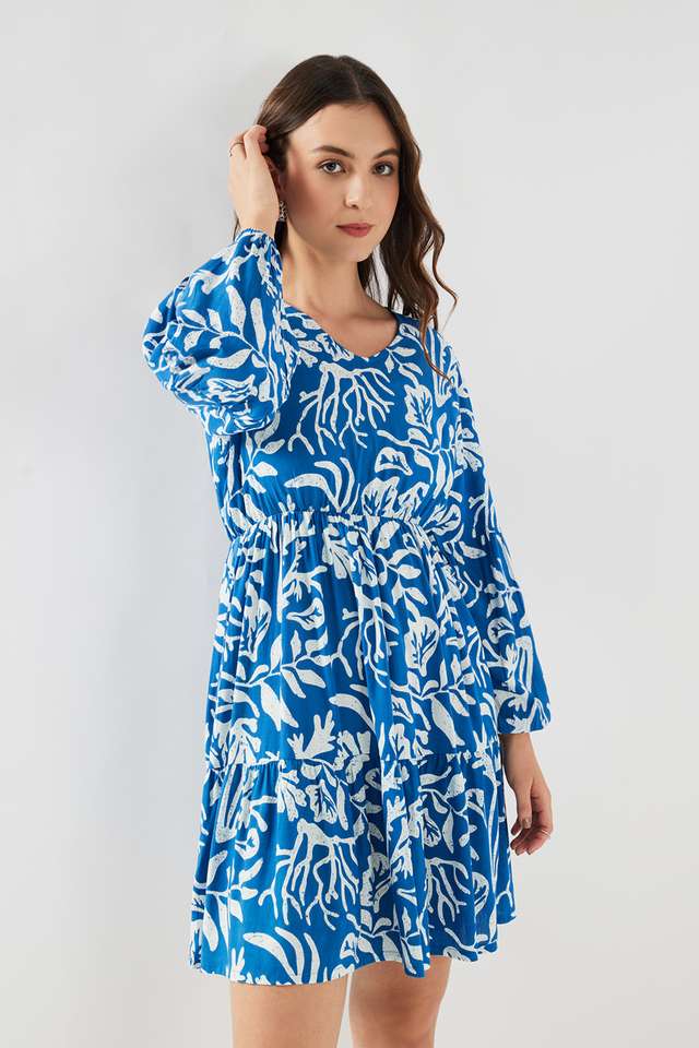 Abstract-V-Neck-Viscose-Women-s-Knee-Length-Dress