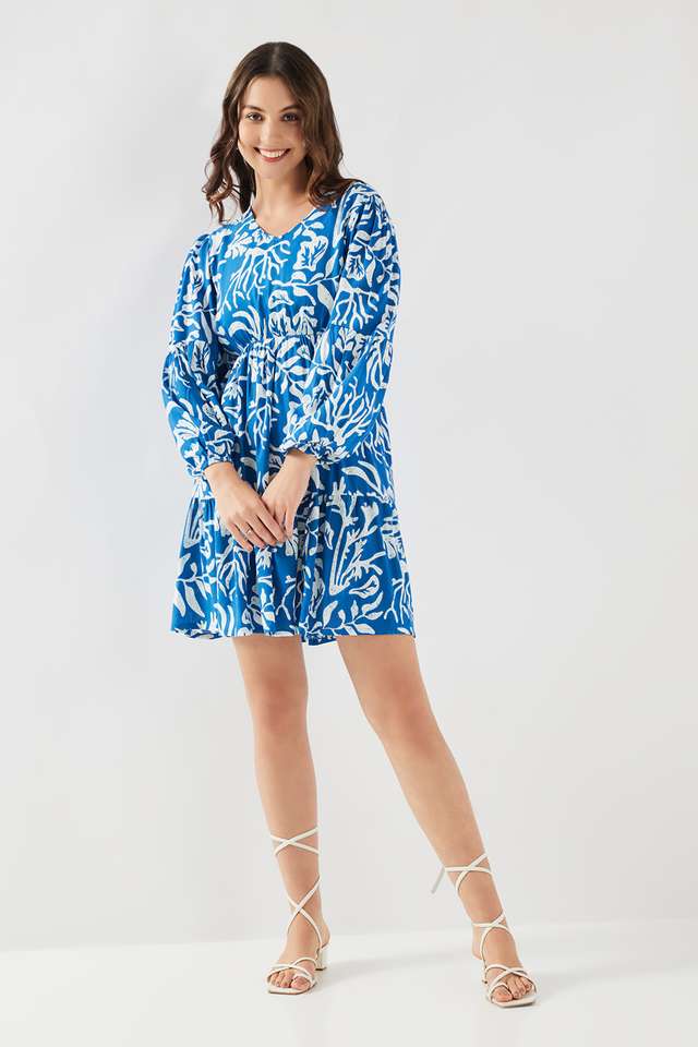 Abstract-V-Neck-Viscose-Women-s-Knee-Length-Dress