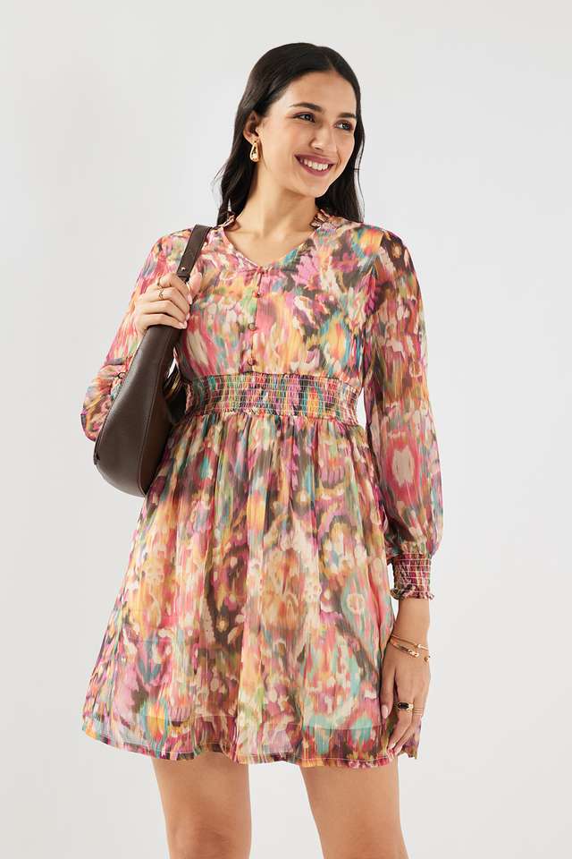 Solid-V-Neck-Chiffon-Women-s-Knee-Length-Dress