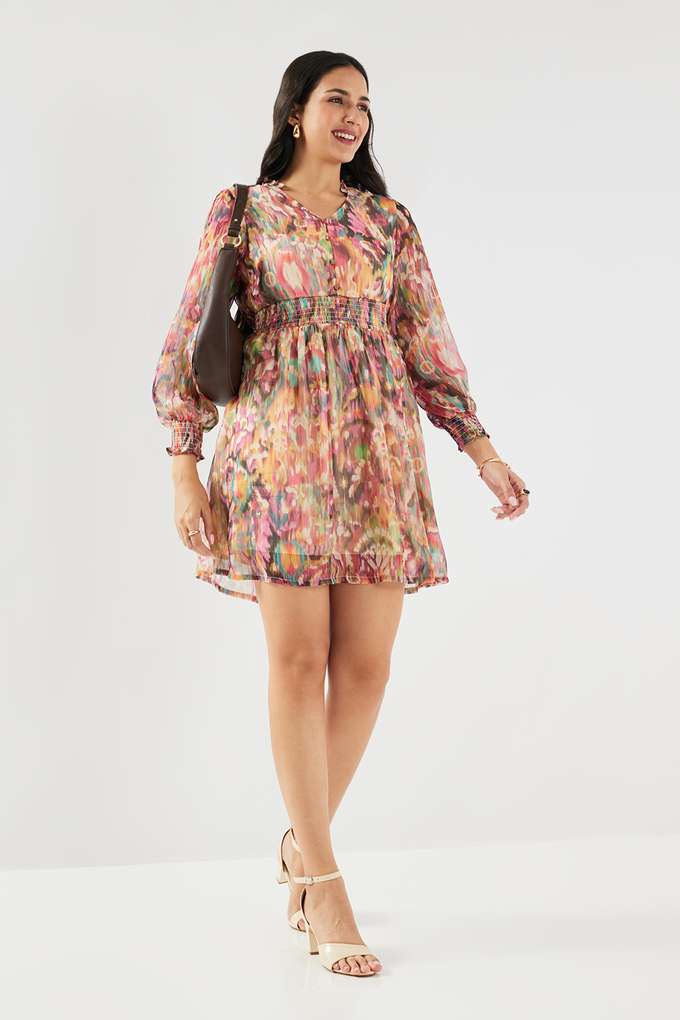 Solid-V-Neck-Chiffon-Women-s-Knee-Length-Dress