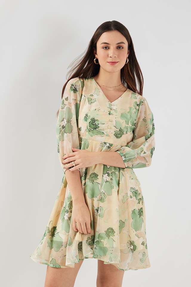 Floral-V-Neck-Chiffon-Women-s-Knee-Length-Dress