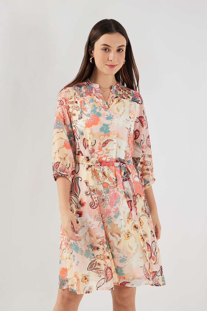 Floral-V-Neck-Chiffon-Women-s-Calf-Length-Dress