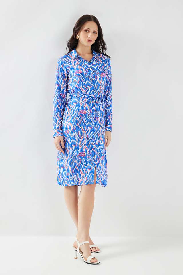 Abstract-Viscose-Collared-Women-s-Midi-Dress