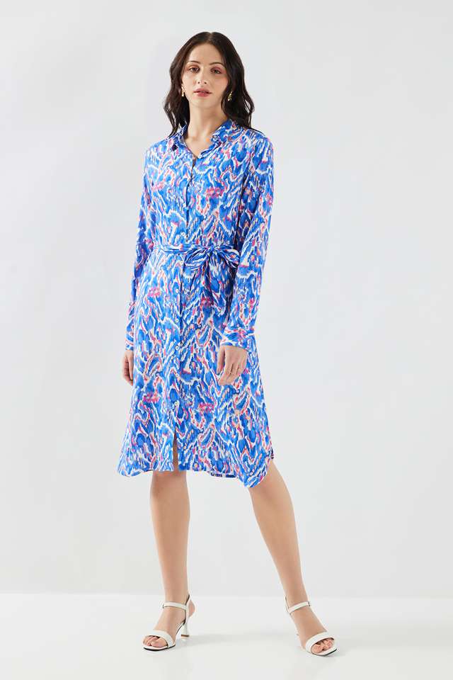 Abstract-Viscose-Collared-Women-s-Midi-Dress