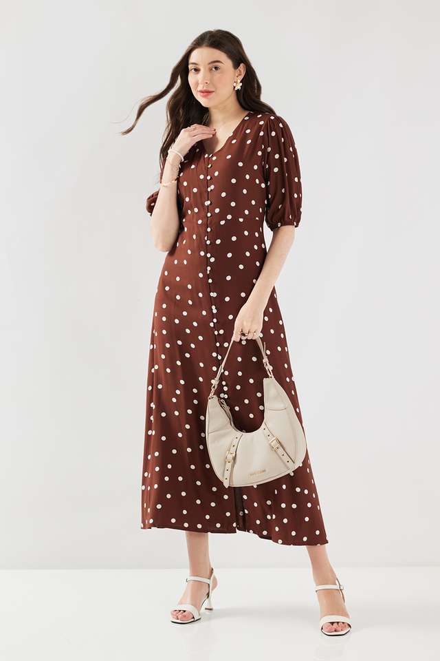 Polka Dots V-Neck Rayon Women Dress-image-29