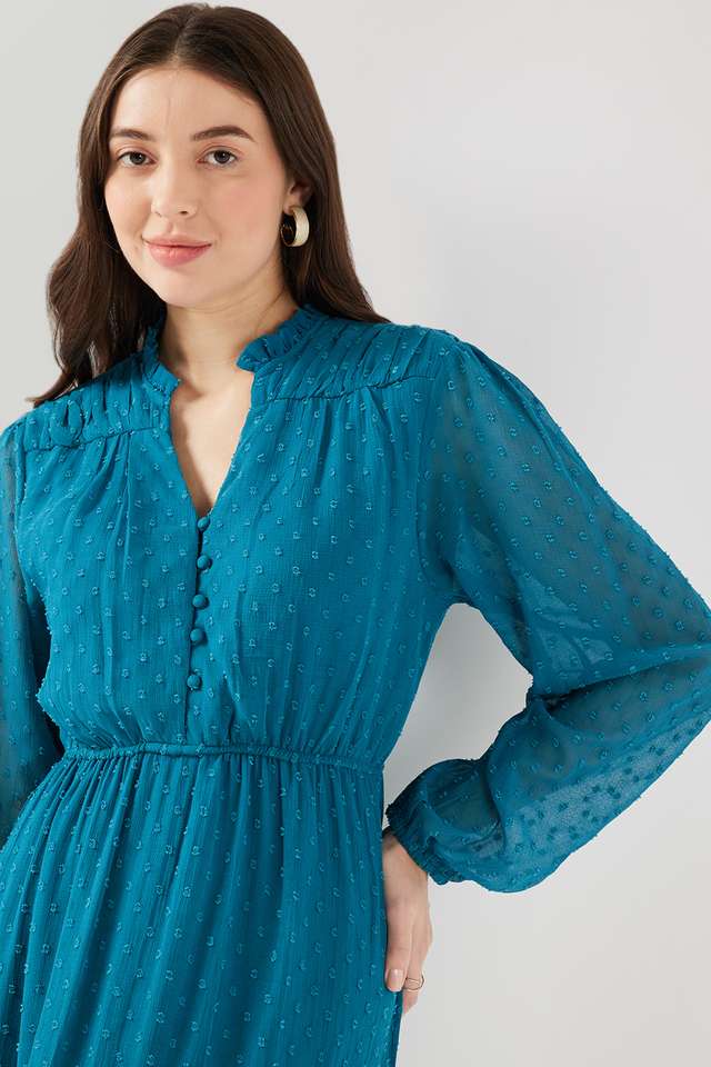 Dobby-Blended-Fabric-V-Neck-Women-s-Maxi-Dress