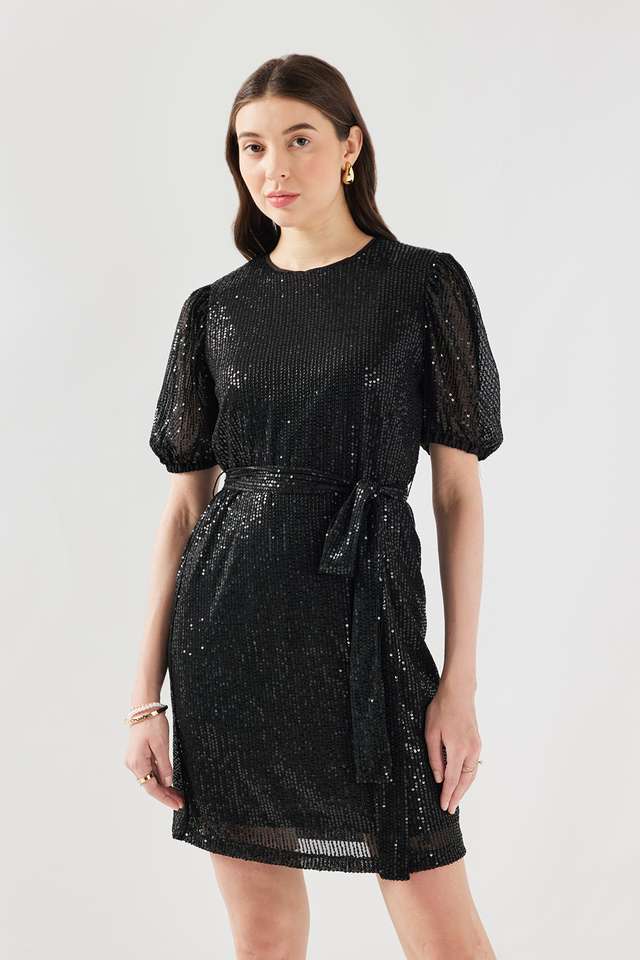 Solid-Round-Neck-Blended-Fabric-Women-s-Knee-Length-Dress