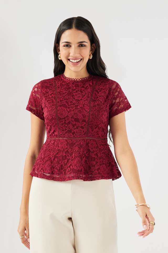 Solid-Blended-Fabric-Round-Neck-Women-s-Top