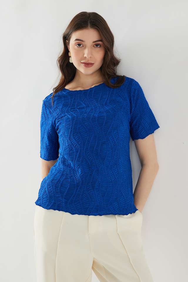 Knitted-Blended-Fabric-Round-Neck-Women-s-Top