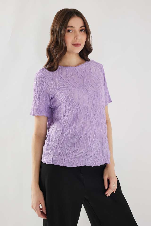Knitted-Blended-Fabric-Round-Neck-Women-s-Top
