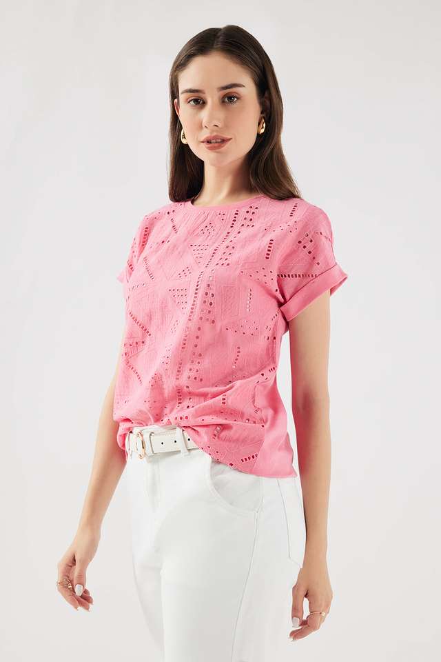 fratini Schiffli Cotton Round Neck Women Top-picture-35