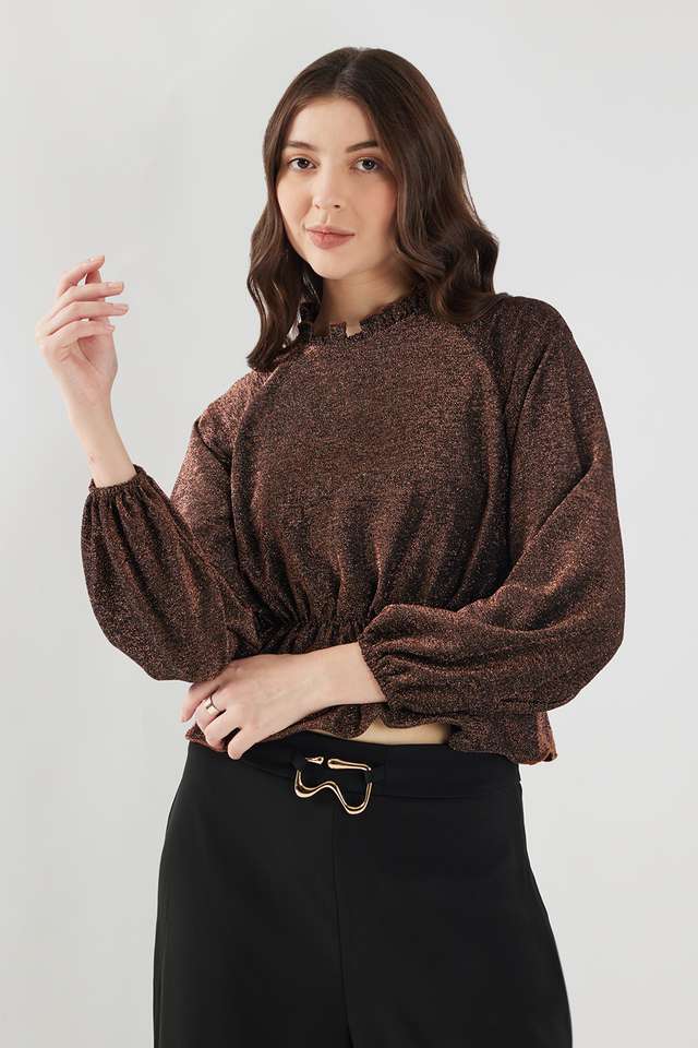 Solid-Blended-Fabric-Round-Neck-Women-s-Top