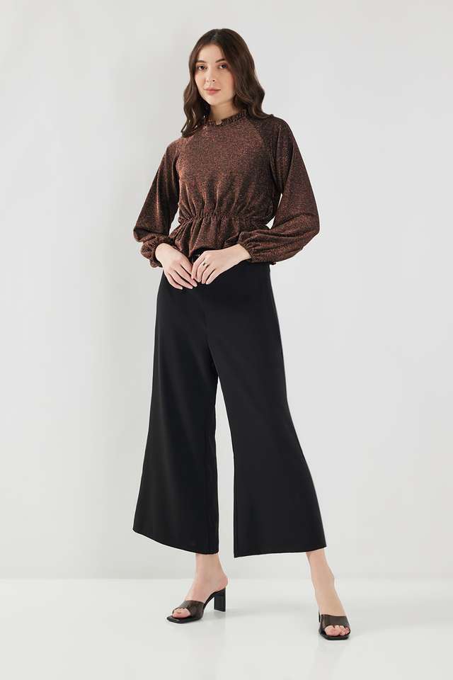 Solid-Blended-Fabric-Round-Neck-Women-s-Top