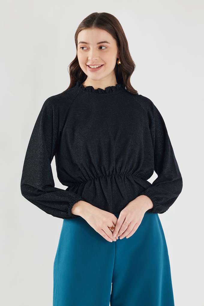 Solid-Blended-Fabric-Round-Neck-Women-s-Top