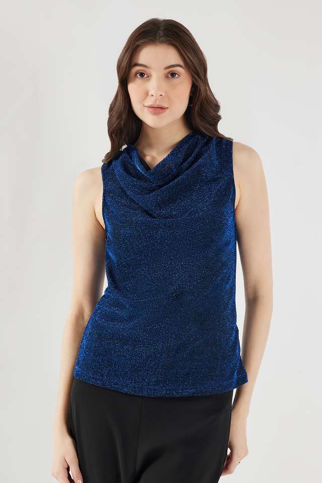 Solid-Blended-Fabric-Cowl-Neck-Women-s-Top